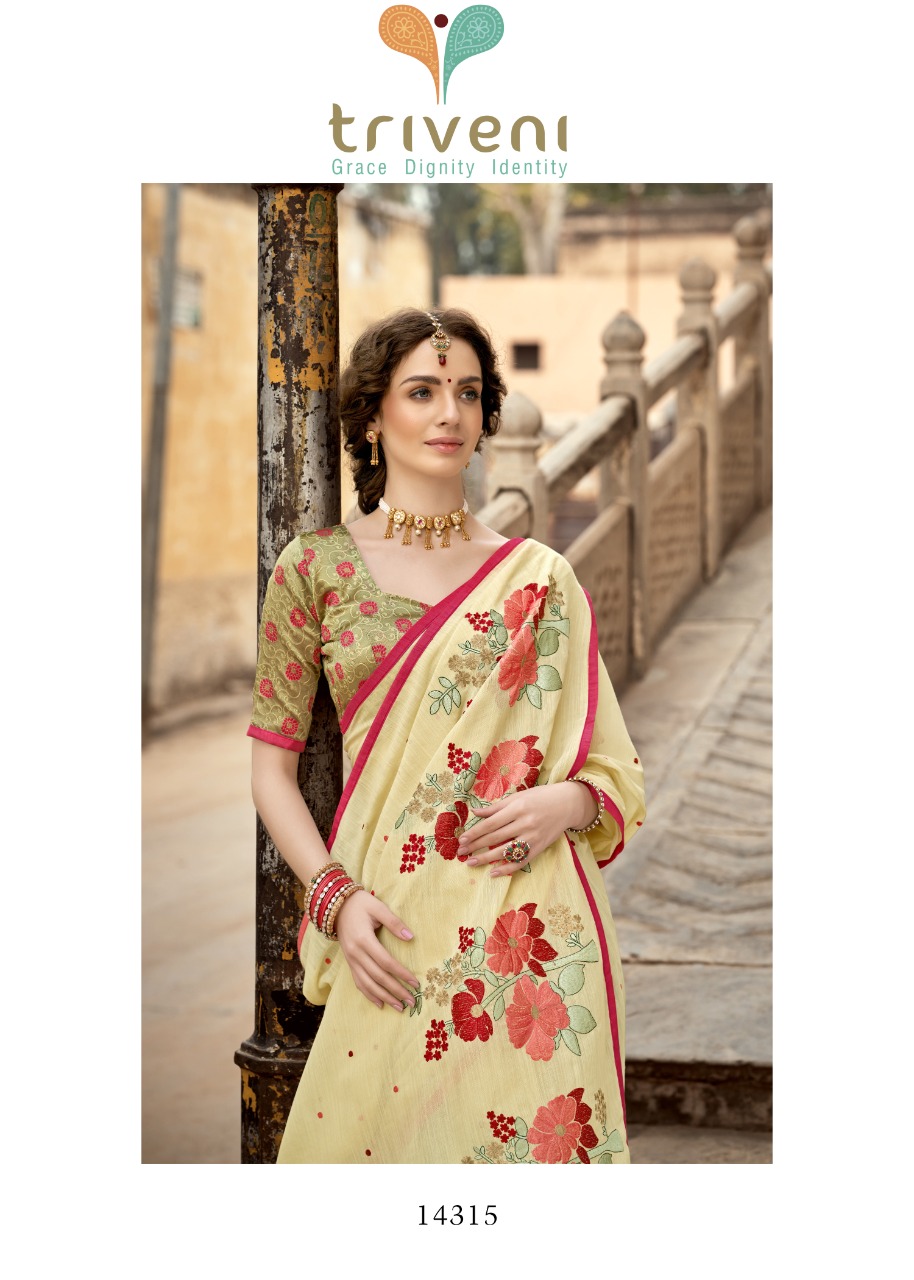 triveni lipika cotton decent embroidary look saree catalog