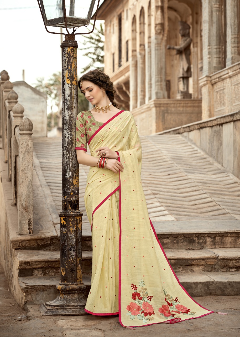 triveni lipika cotton decent embroidary look saree catalog