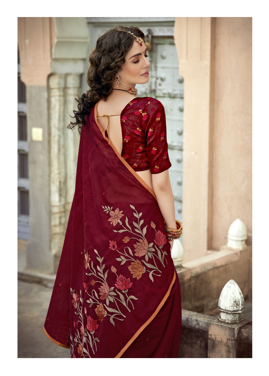 triveni lipika cotton decent embroidary look saree catalog