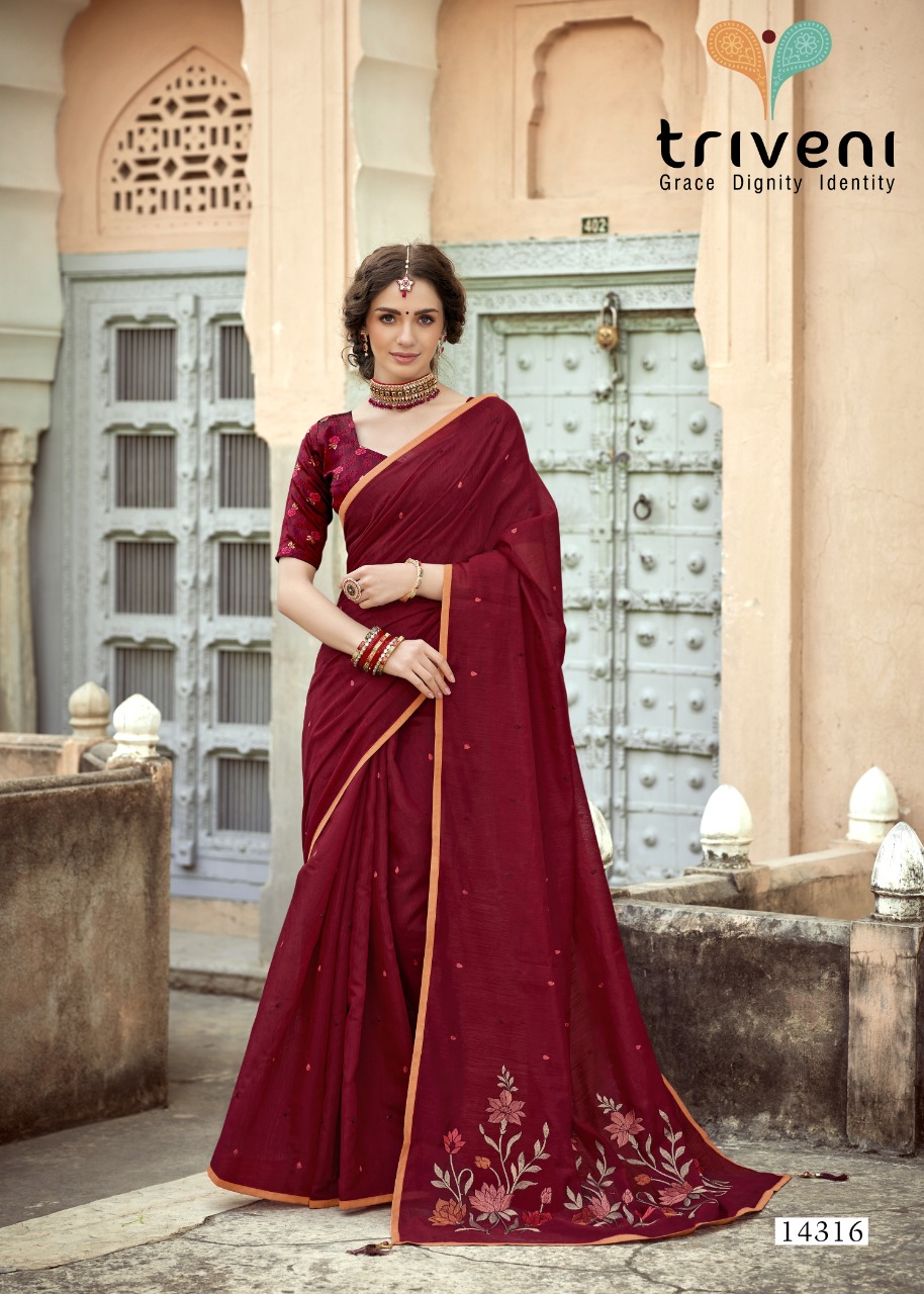 triveni lipika cotton decent embroidary look saree catalog