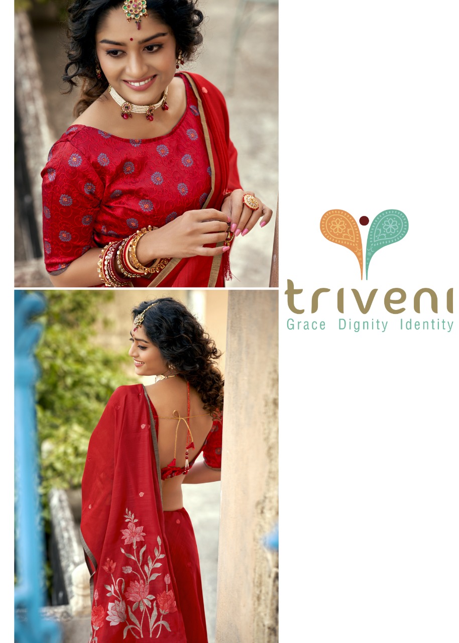 triveni lipika cotton decent embroidary look saree catalog