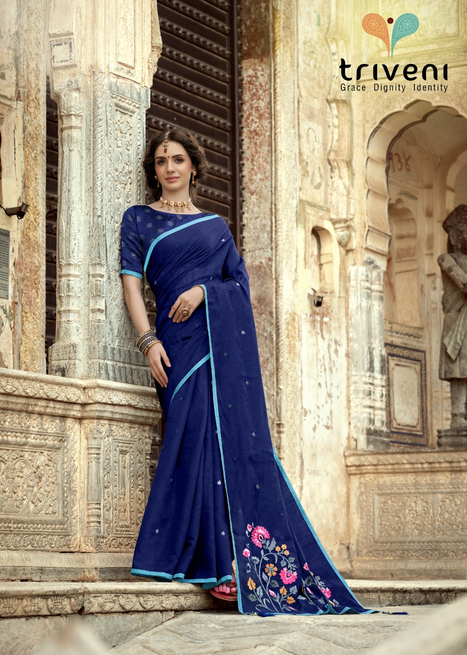 triveni lipika cotton decent embroidary look saree catalog