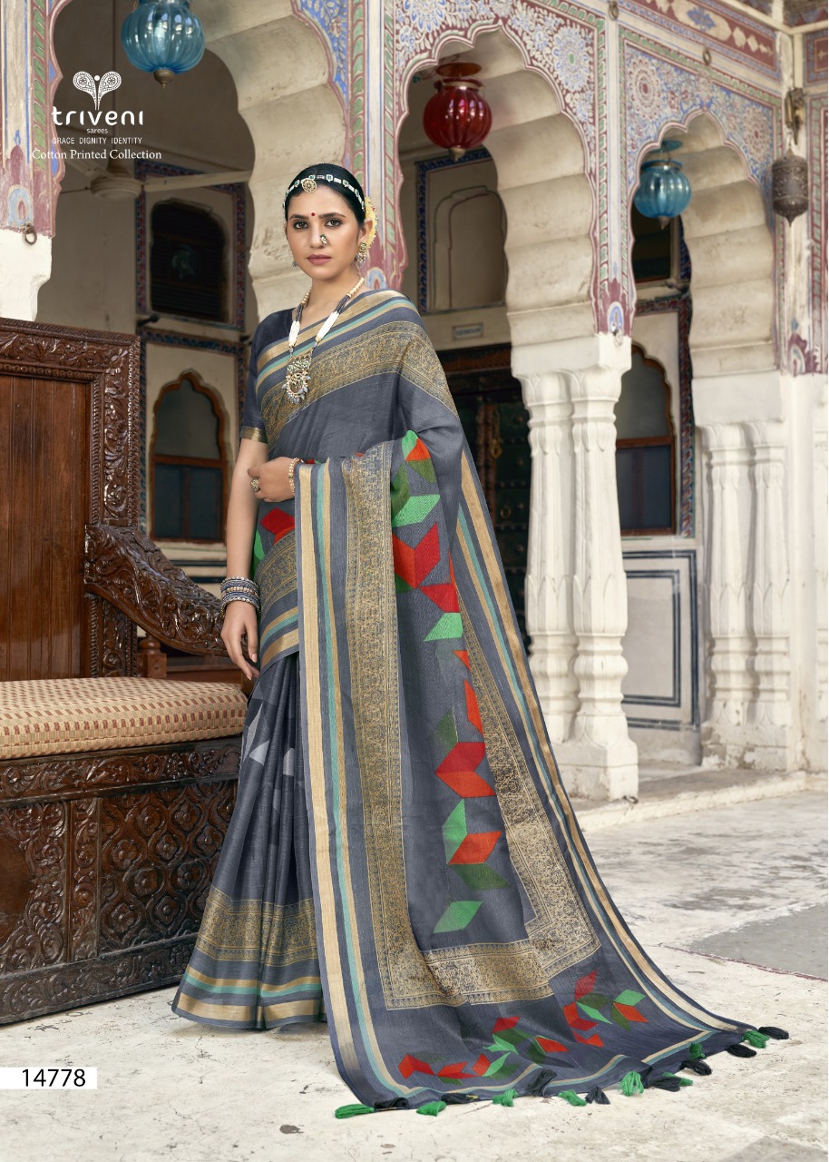 triveni sangrah cotton exclusive print saree catalog