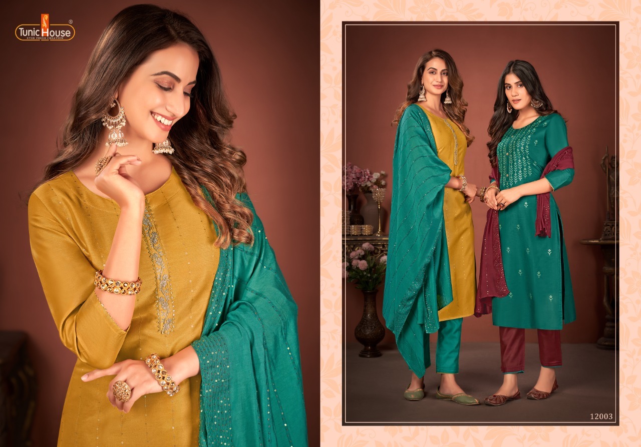 tunic house meraki silk new and modern style top bottom with dupatta catalog