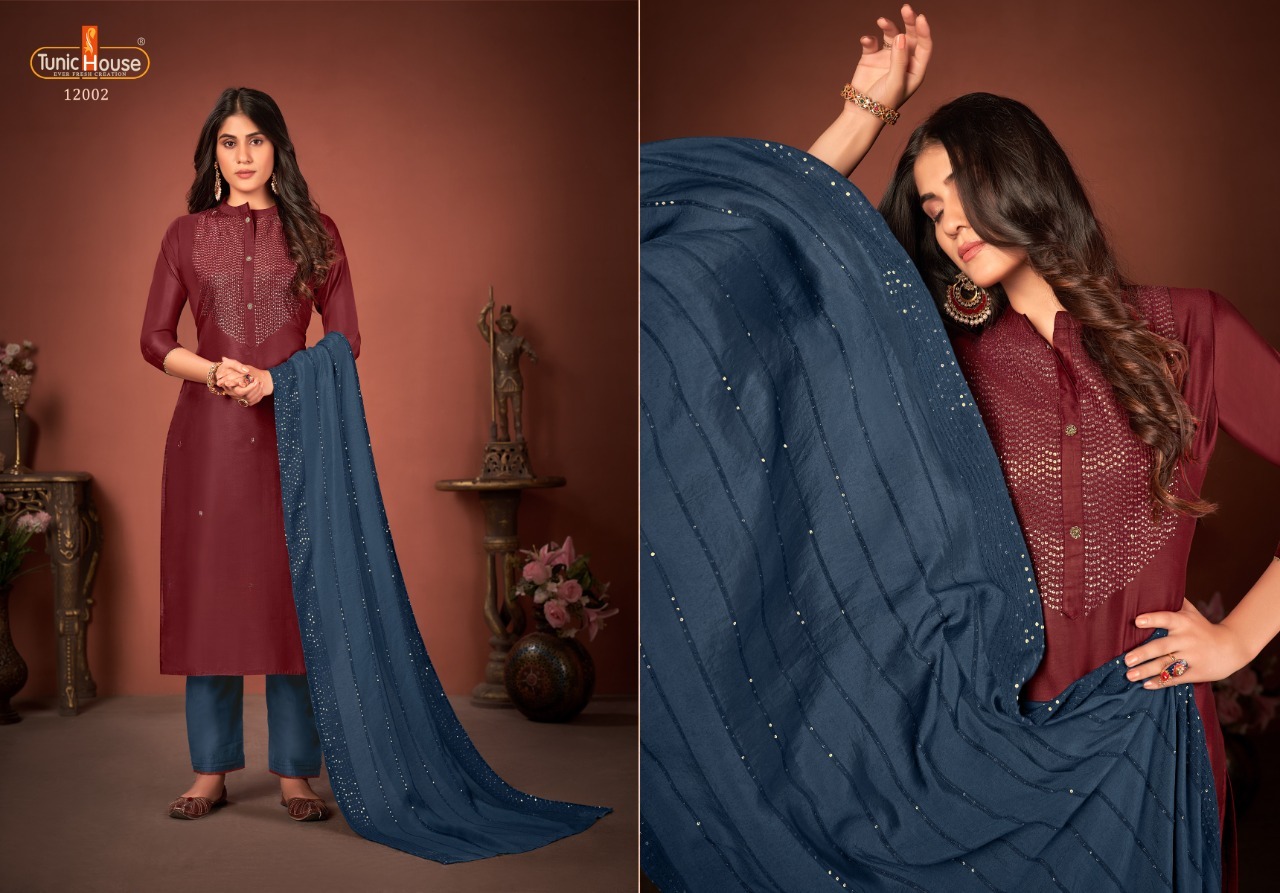 tunic house meraki silk new and modern style top bottom with dupatta catalog