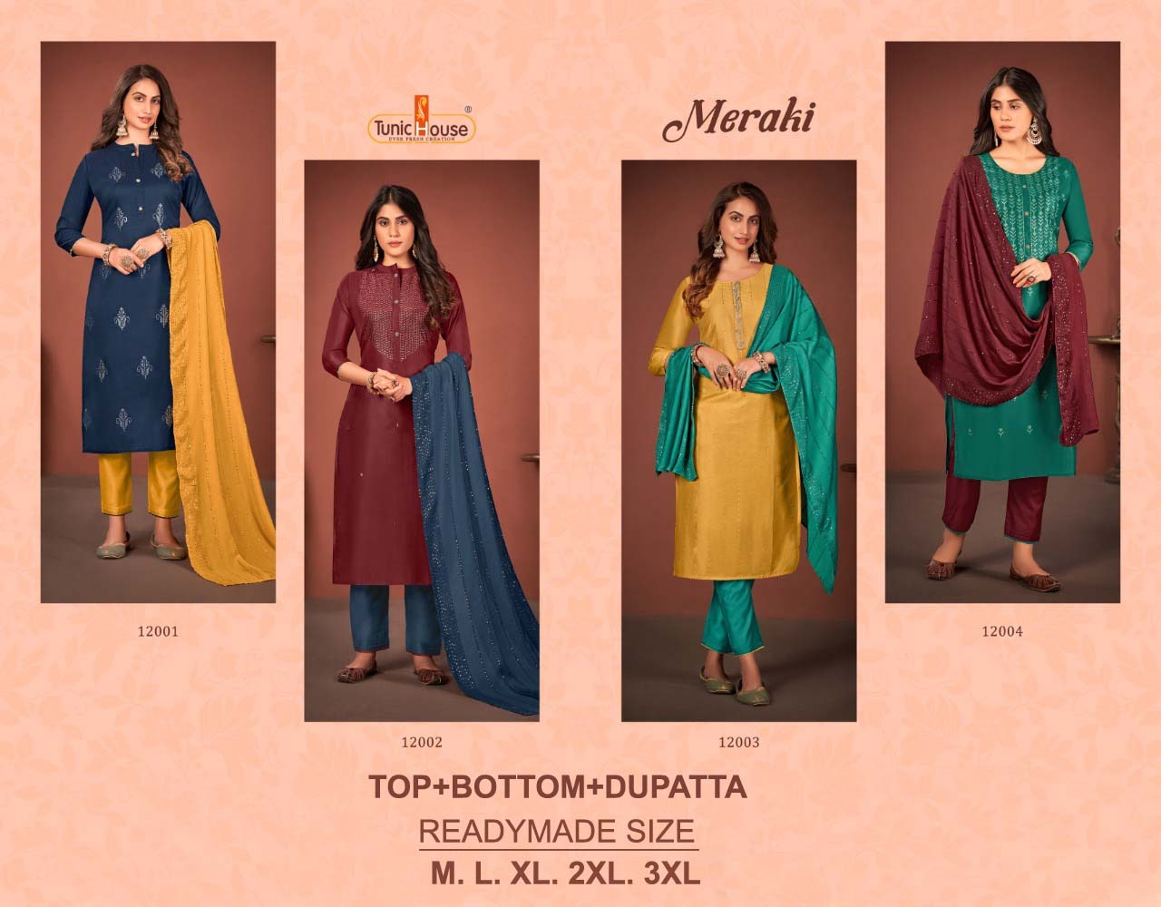 tunic house meraki silk new and modern style top bottom with dupatta catalog