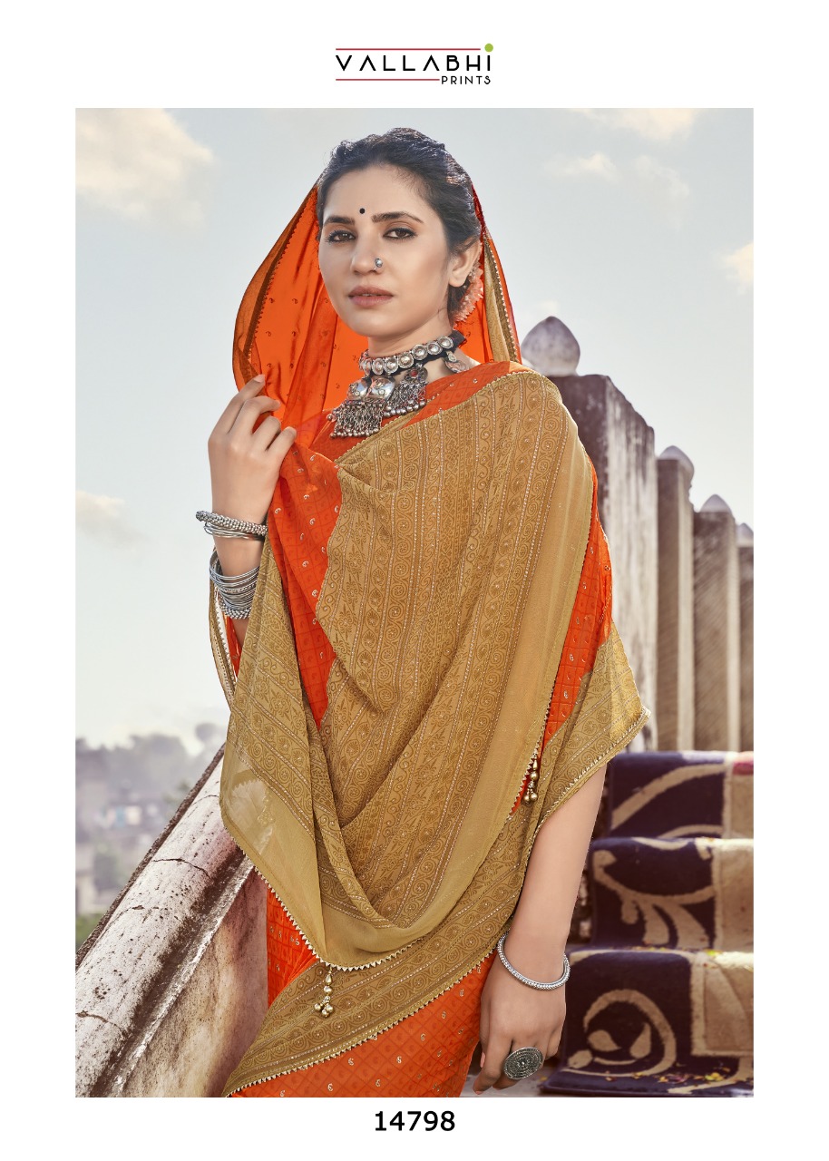 Vallabhi print dildaar georgette look regal look saree catalog