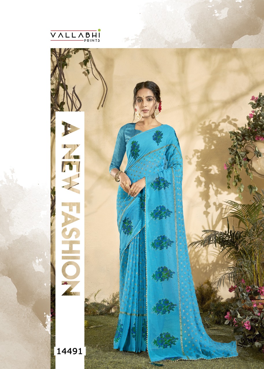 vallabhi print neeru chiffon attractive look saree catalog