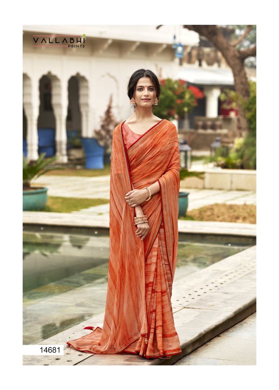 Vallabhi print rang birangi georgette regal look saree catalog