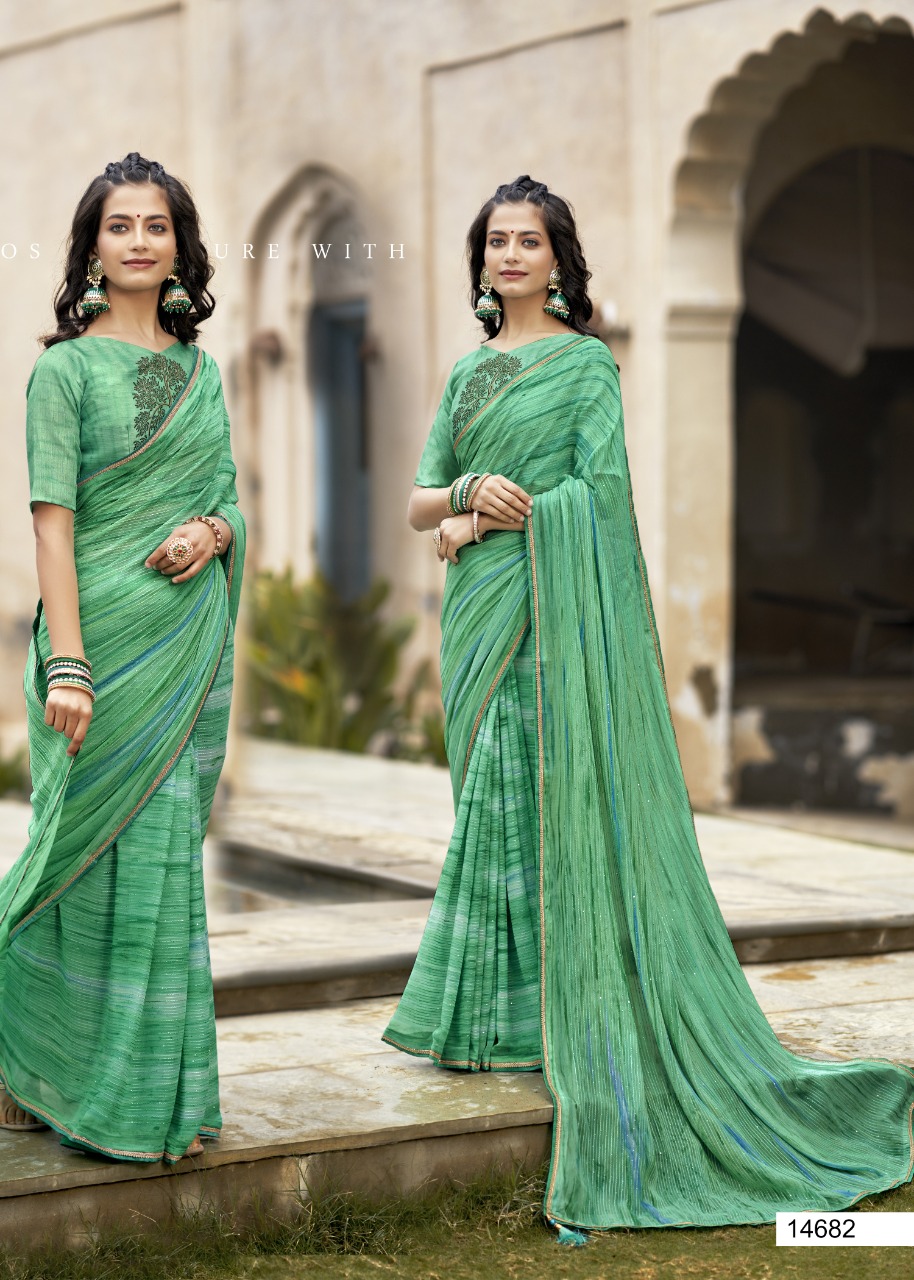 Vallabhi print rang birangi georgette regal look saree catalog