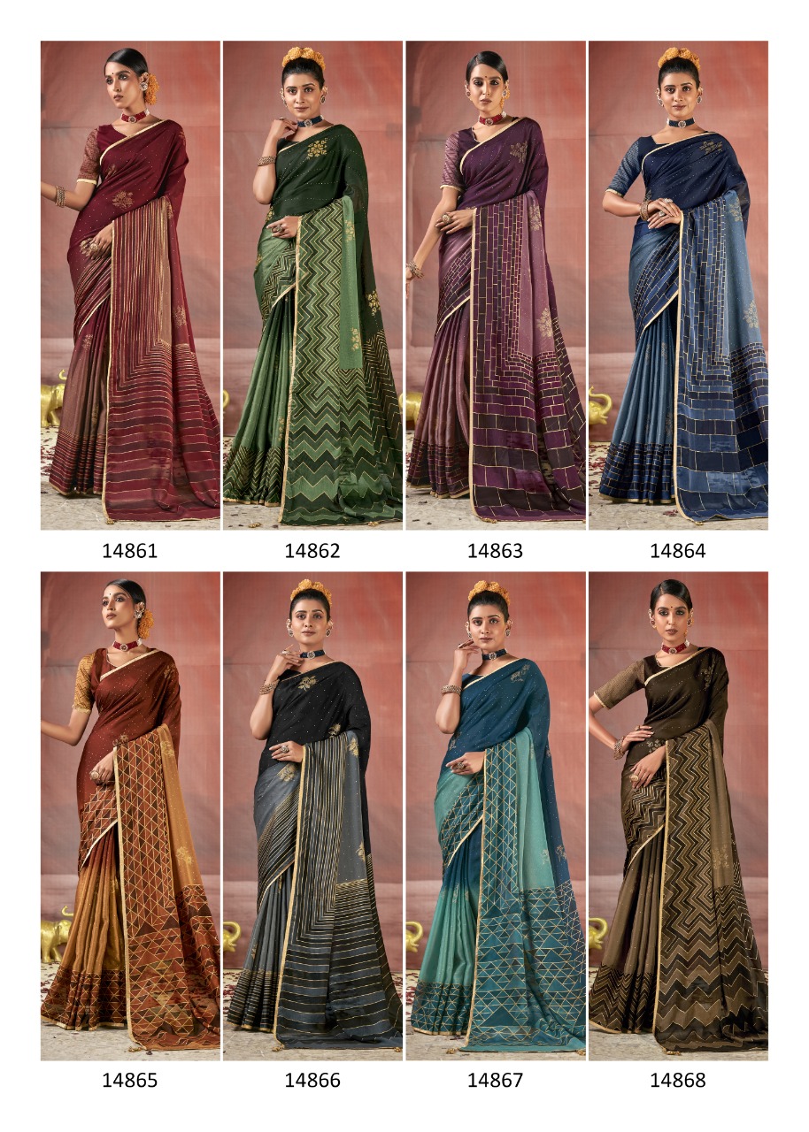 vallabhi print yatika chiffon innovative style saree catalog