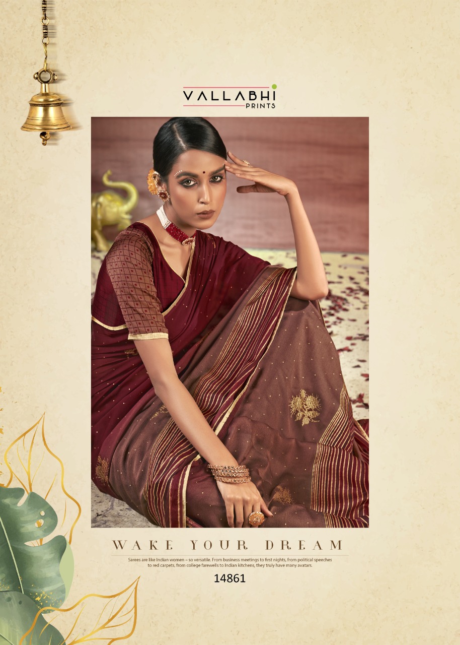 vallabhi print yatika chiffon innovative style saree catalog