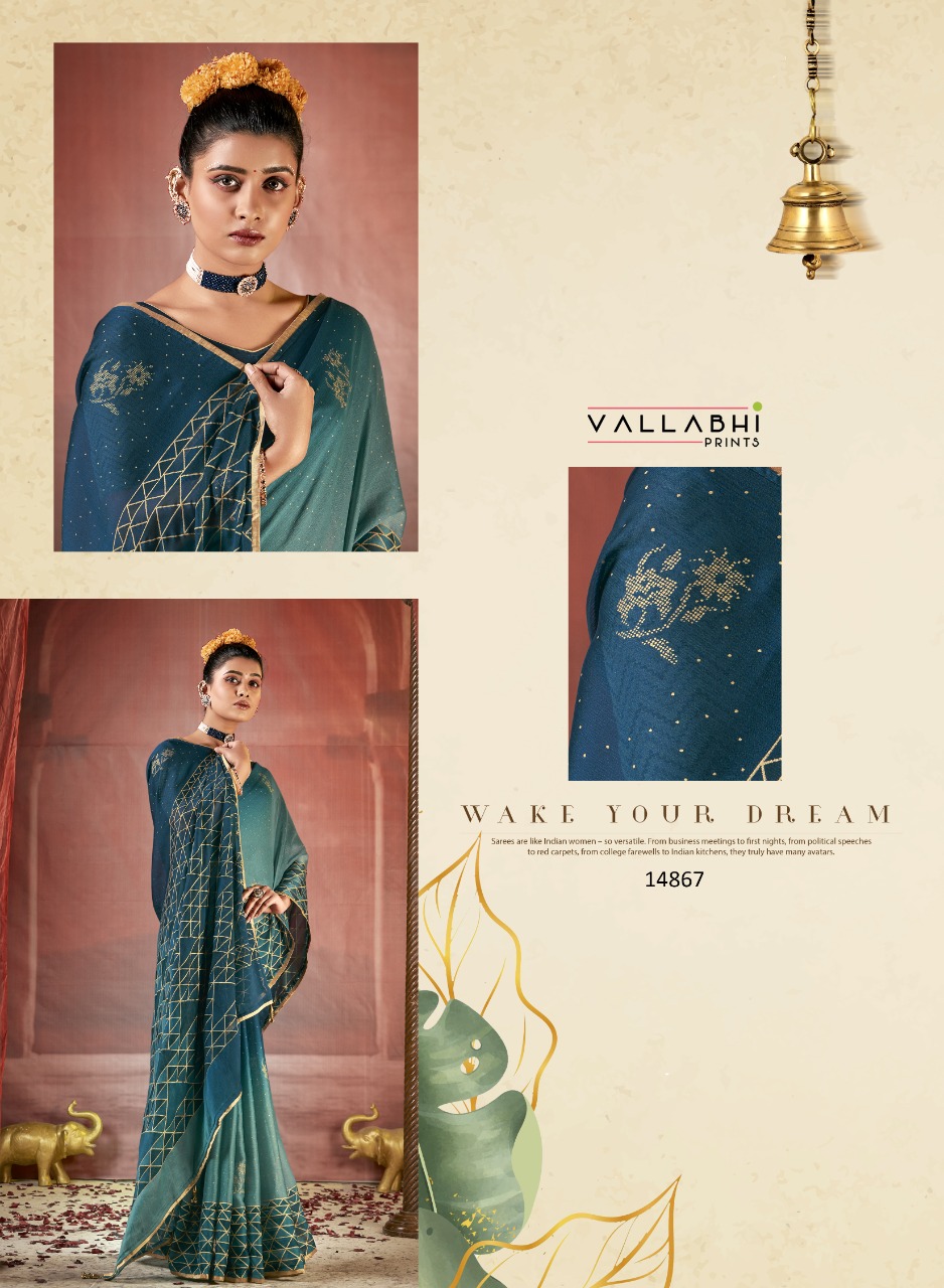 vallabhi print yatika chiffon innovative style saree catalog