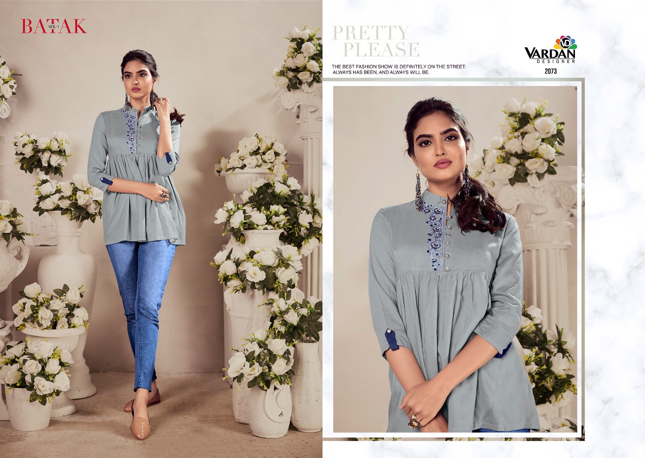 vardan designer batak vol 1 rayon elegant look kurti catalog