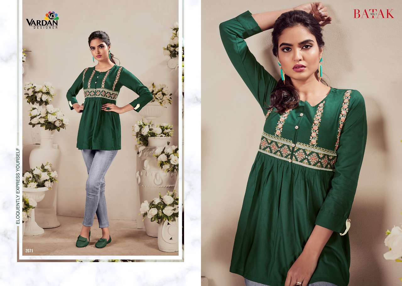 vardan designer batak vol 1 rayon elegant look kurti catalog