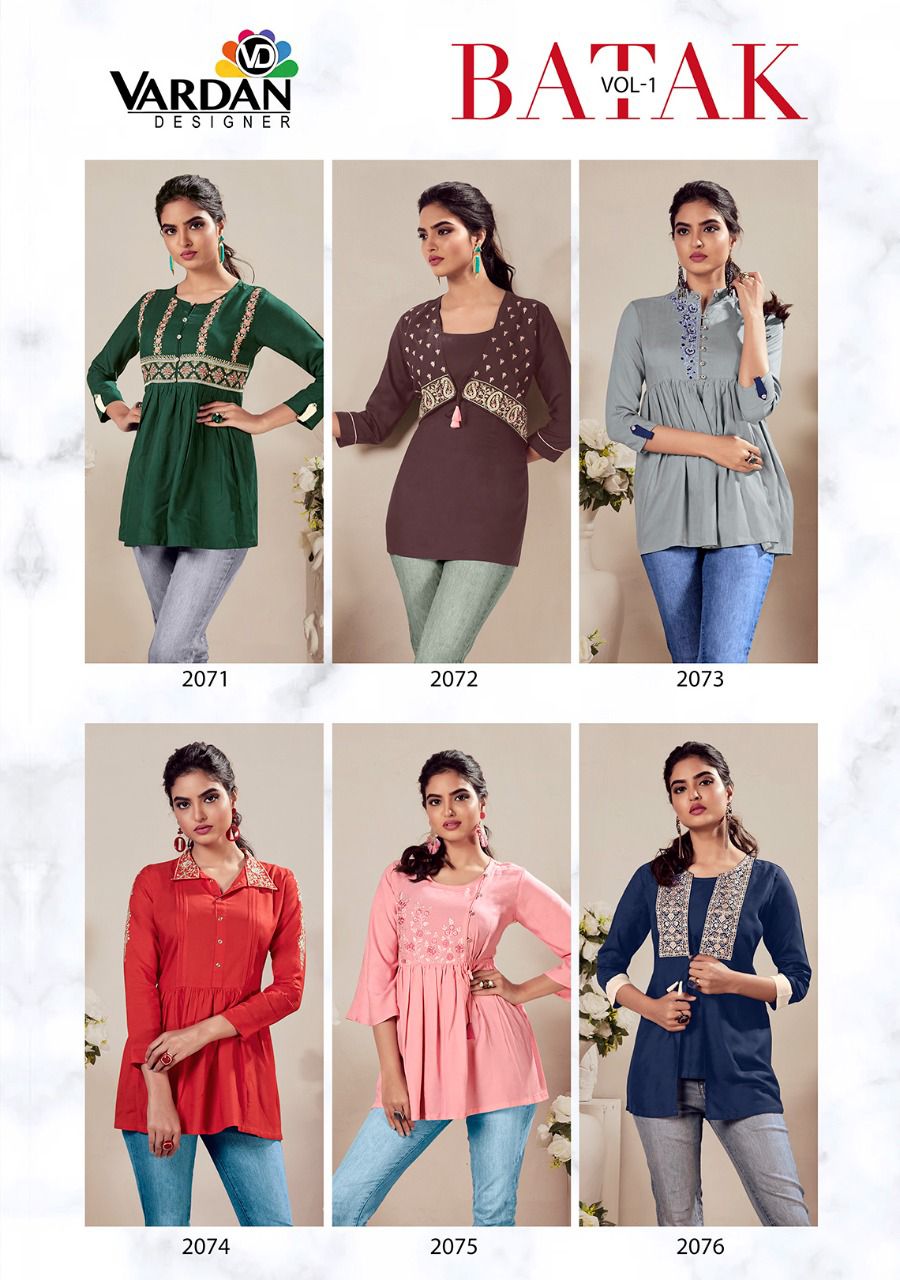 vardan designer batak vol 1 rayon elegant look kurti catalog