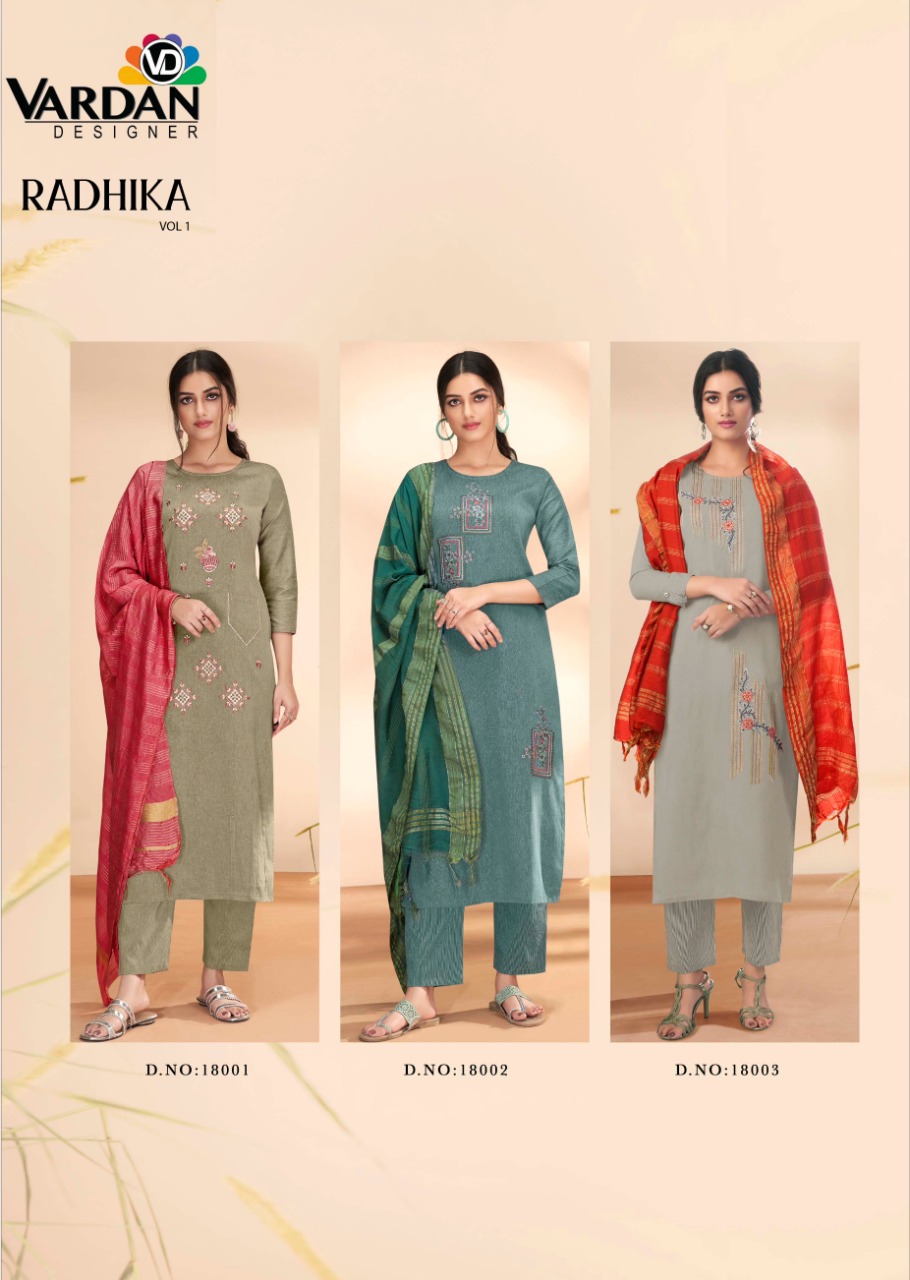 vardan designer radhika 1 cotton gorgeous look top bottom with dupatta catalog