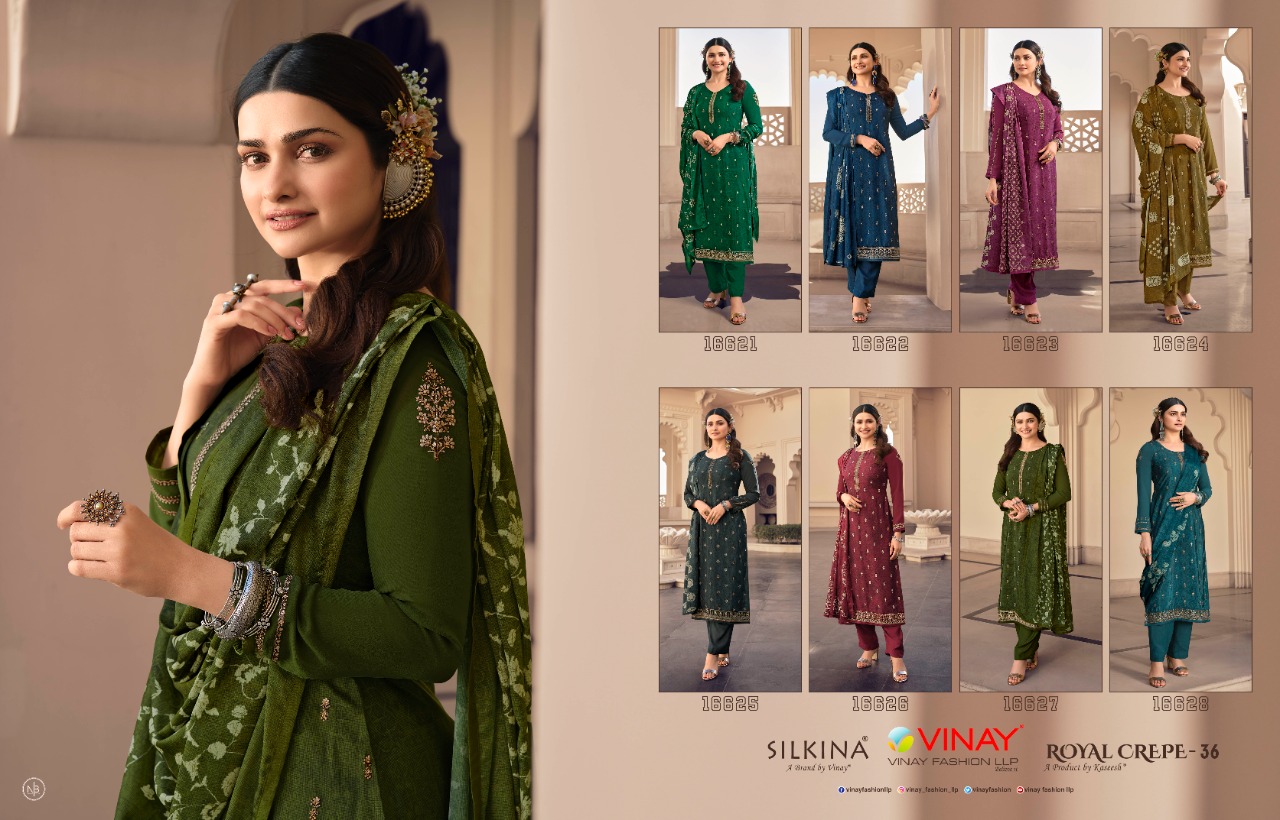 vinay fashion silkina Royal Crepe 36 Royal Crepe elegant look salwar suit catalog