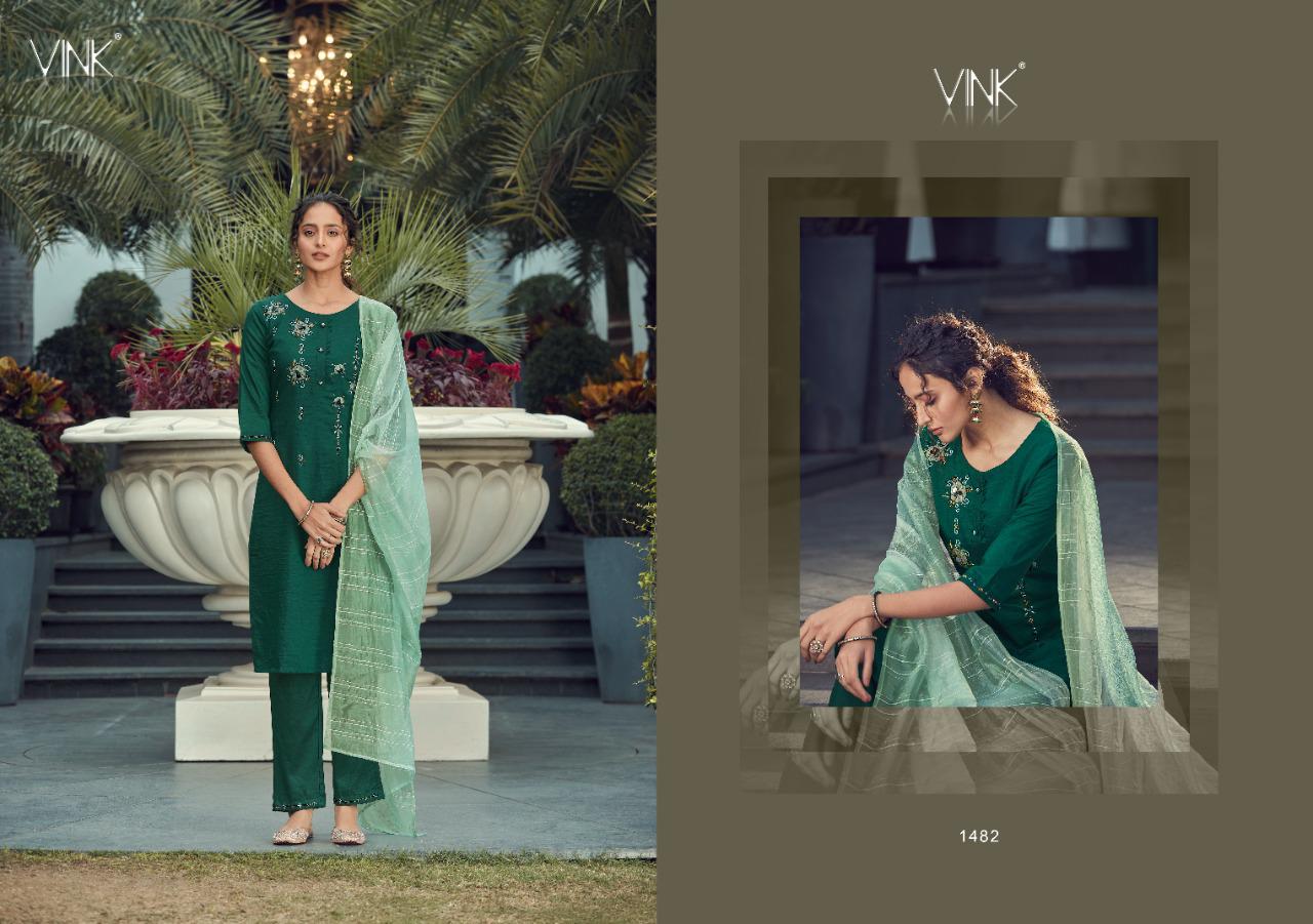 vink vibes viscose silk regal look kurti pant with dupatta catalog