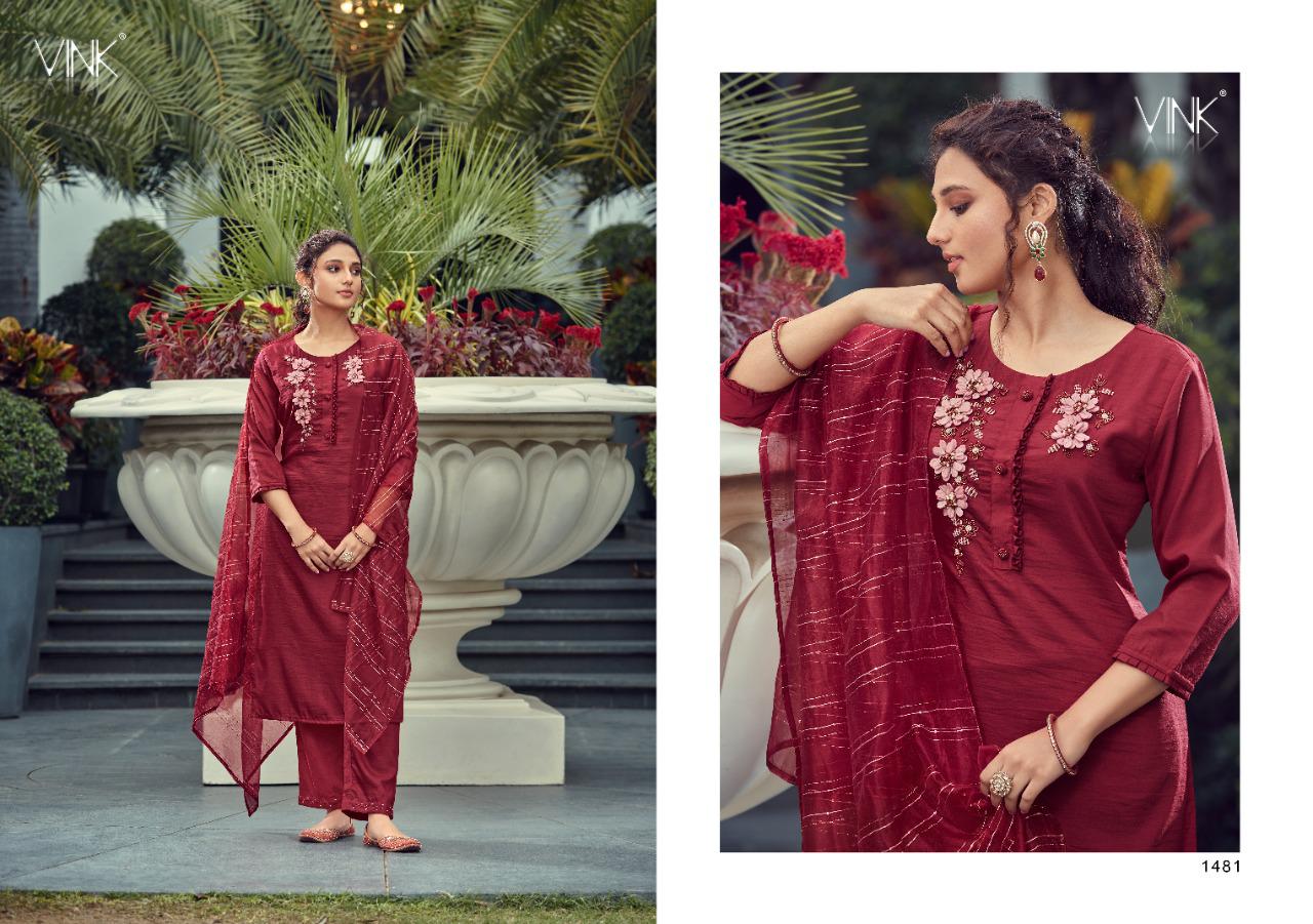 vink vibes viscose silk regal look kurti pant with dupatta catalog