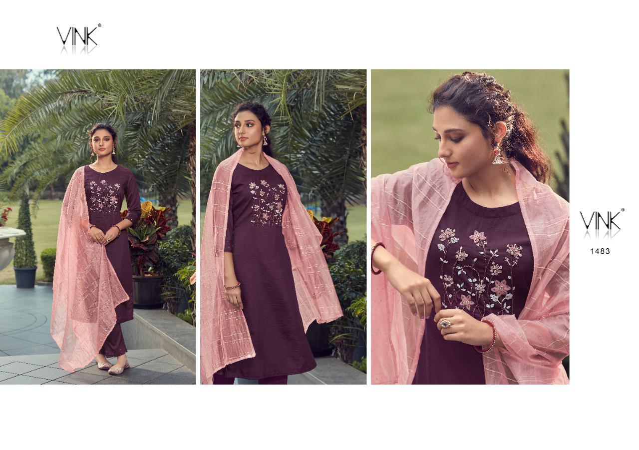 vink vibes viscose silk regal look kurti pant with dupatta catalog