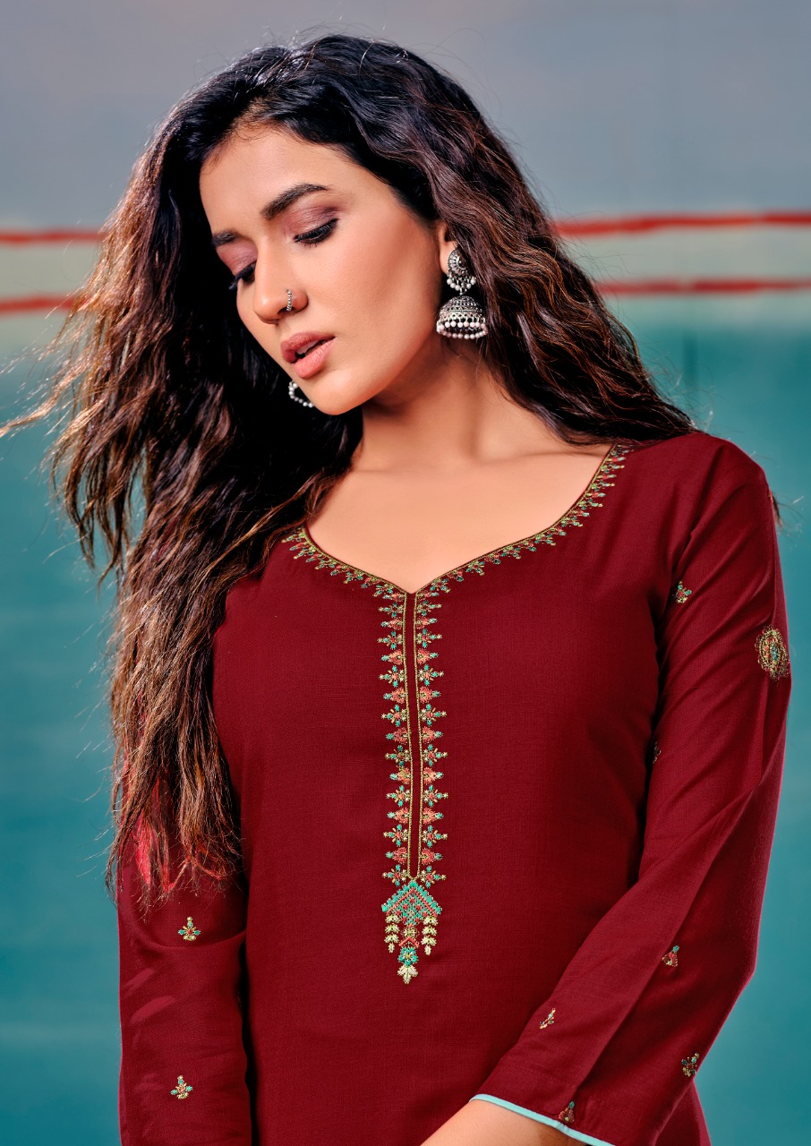 vitara fashion gloster rayon catchy look kurti with pent catalog