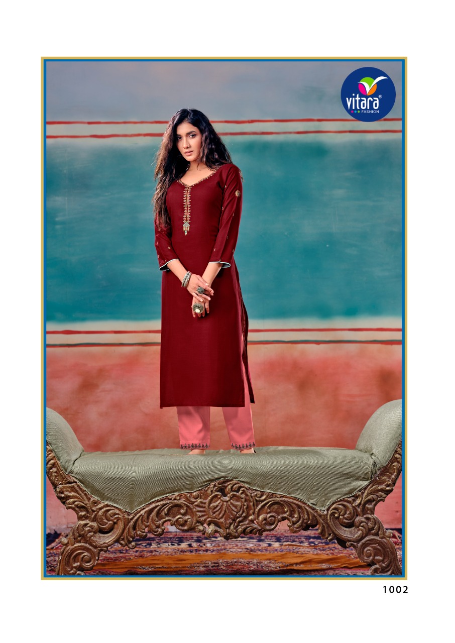 vitara fashion gloster rayon catchy look kurti with pent catalog