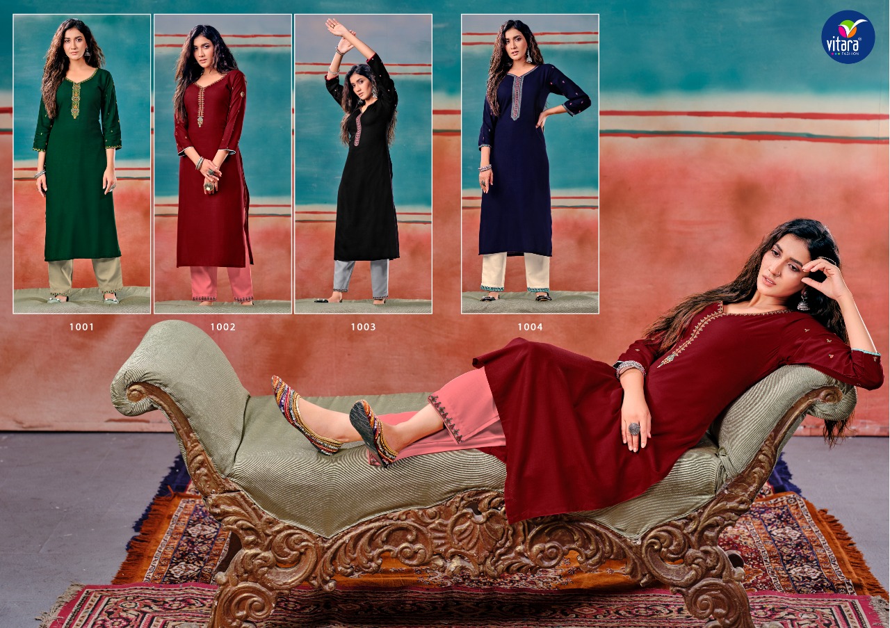 vitara fashion gloster rayon catchy look kurti with pent catalog