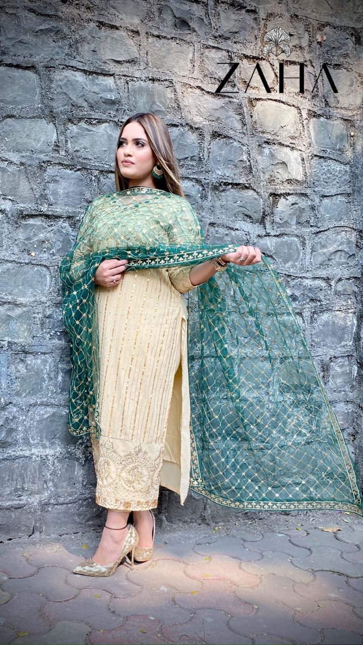 zaha zaha  10018 georgette decent embroidary look salwar suit catalog