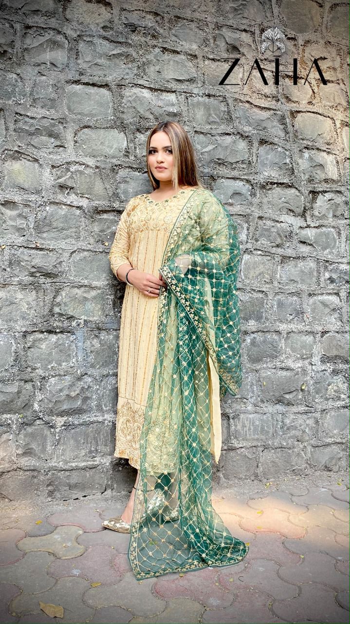 zaha zaha  10018 georgette decent embroidary look salwar suit catalog