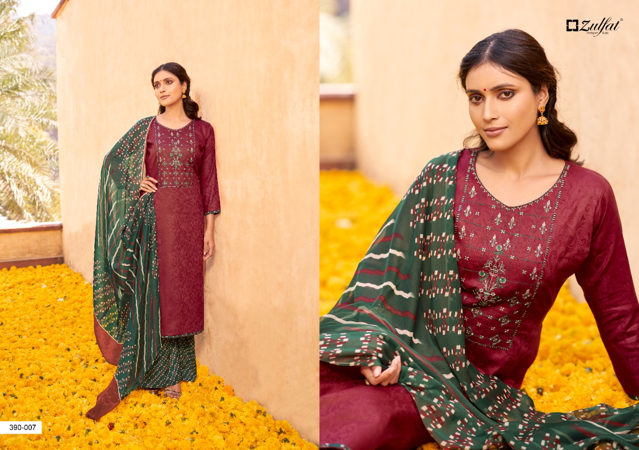 zulfat designer suit parineeta pure jam Jaquard elegant print salwar suit catalog