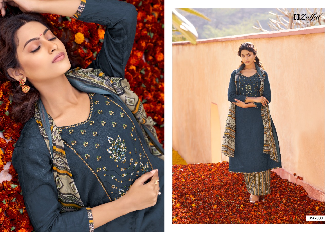 zulfat designer suit parineeta pure jam Jaquard elegant print salwar suit catalog