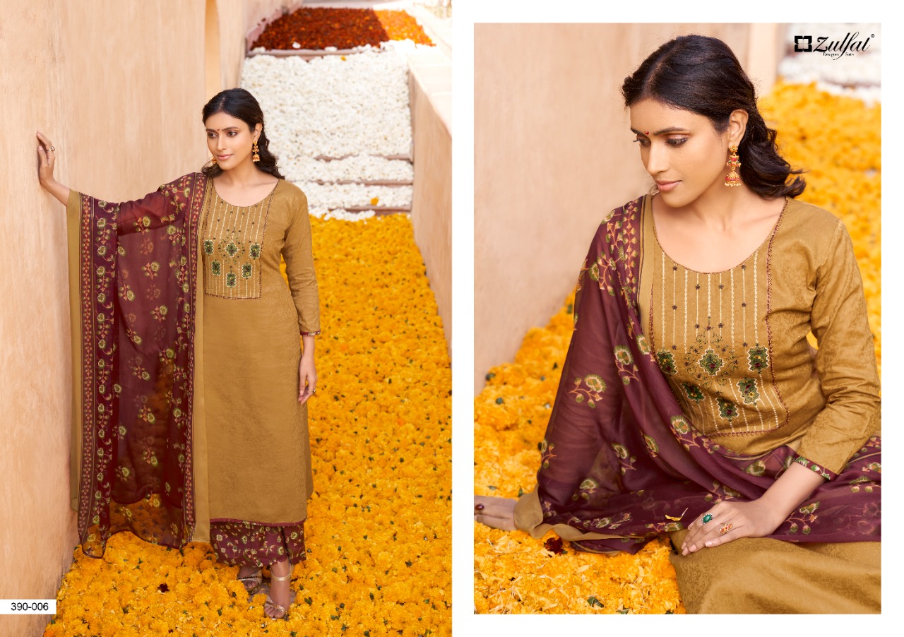 zulfat designer suit parineeta pure jam Jaquard elegant print salwar suit catalog