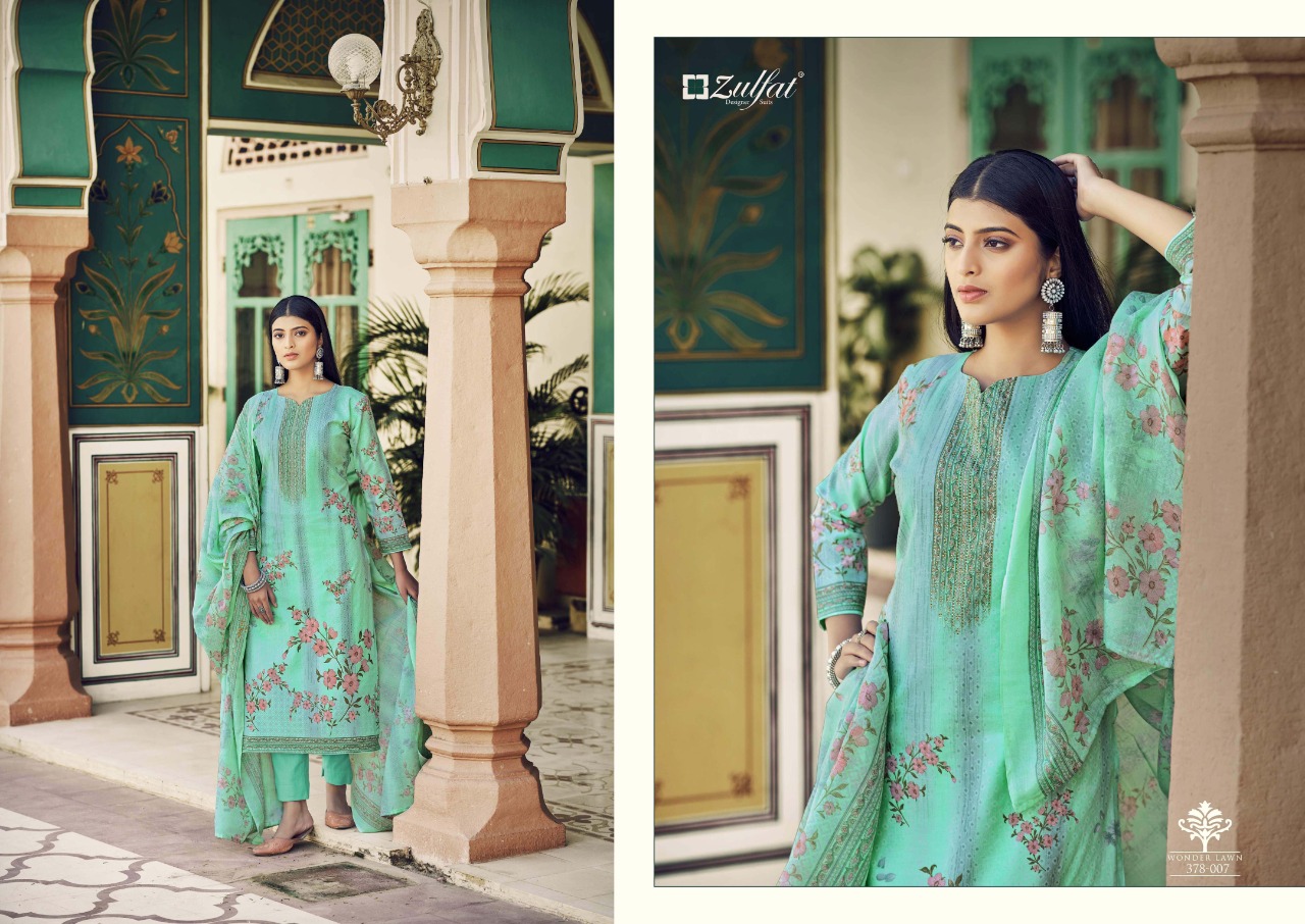 zulfat designer suit wonder lawn cotton authentic fabric salwar suit catlog