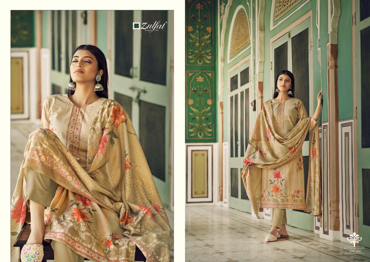 zulfat designer suit wonder lawn cotton authentic fabric salwar suit catlog