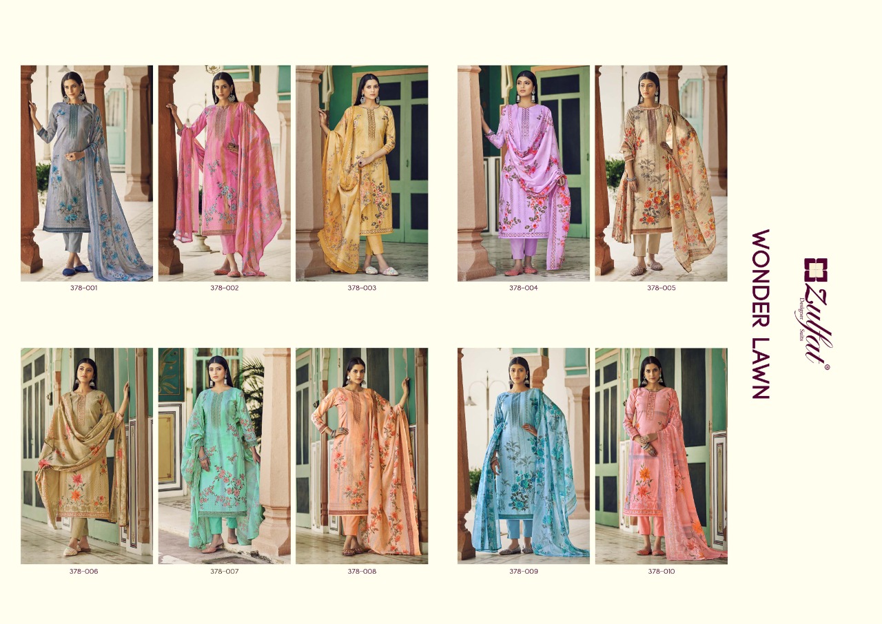 zulfat designer suit wonder lawn cotton authentic fabric salwar suit catlog