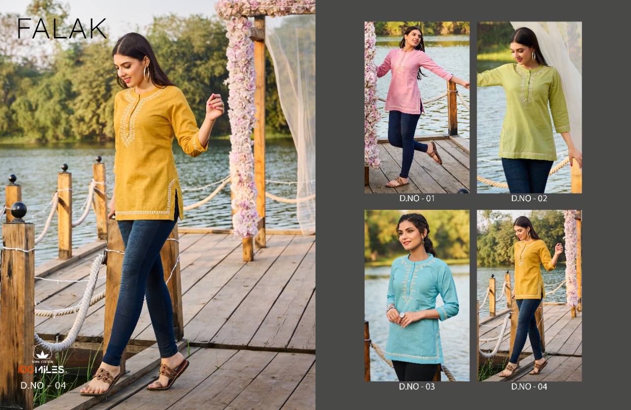 100 miles falak cotton decent embroidary look kurti catalog