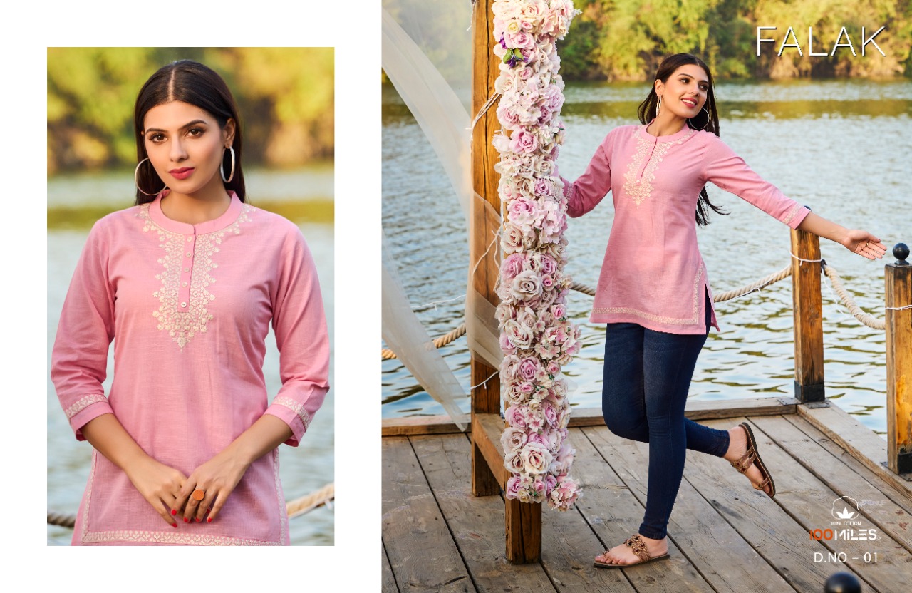 100 miles falak cotton decent embroidary look kurti catalog