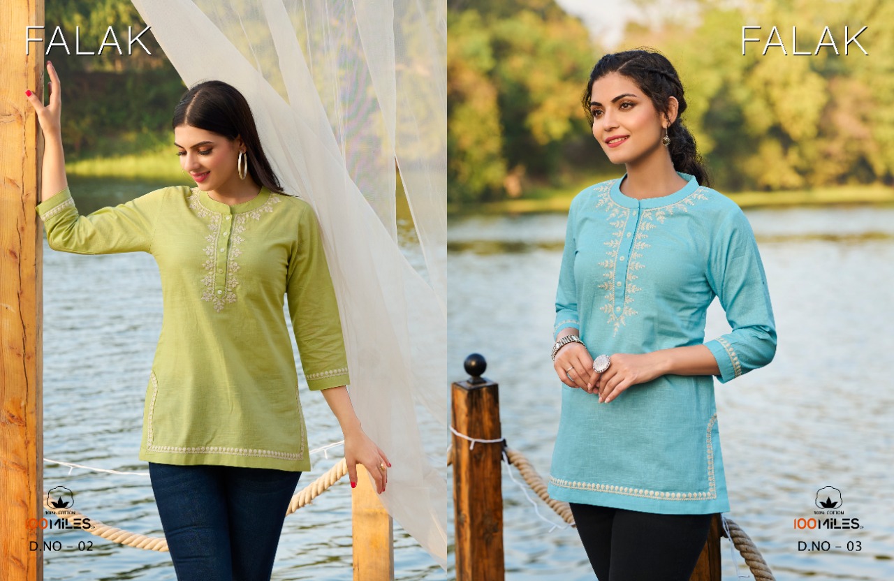 100 miles falak cotton decent embroidary look kurti catalog