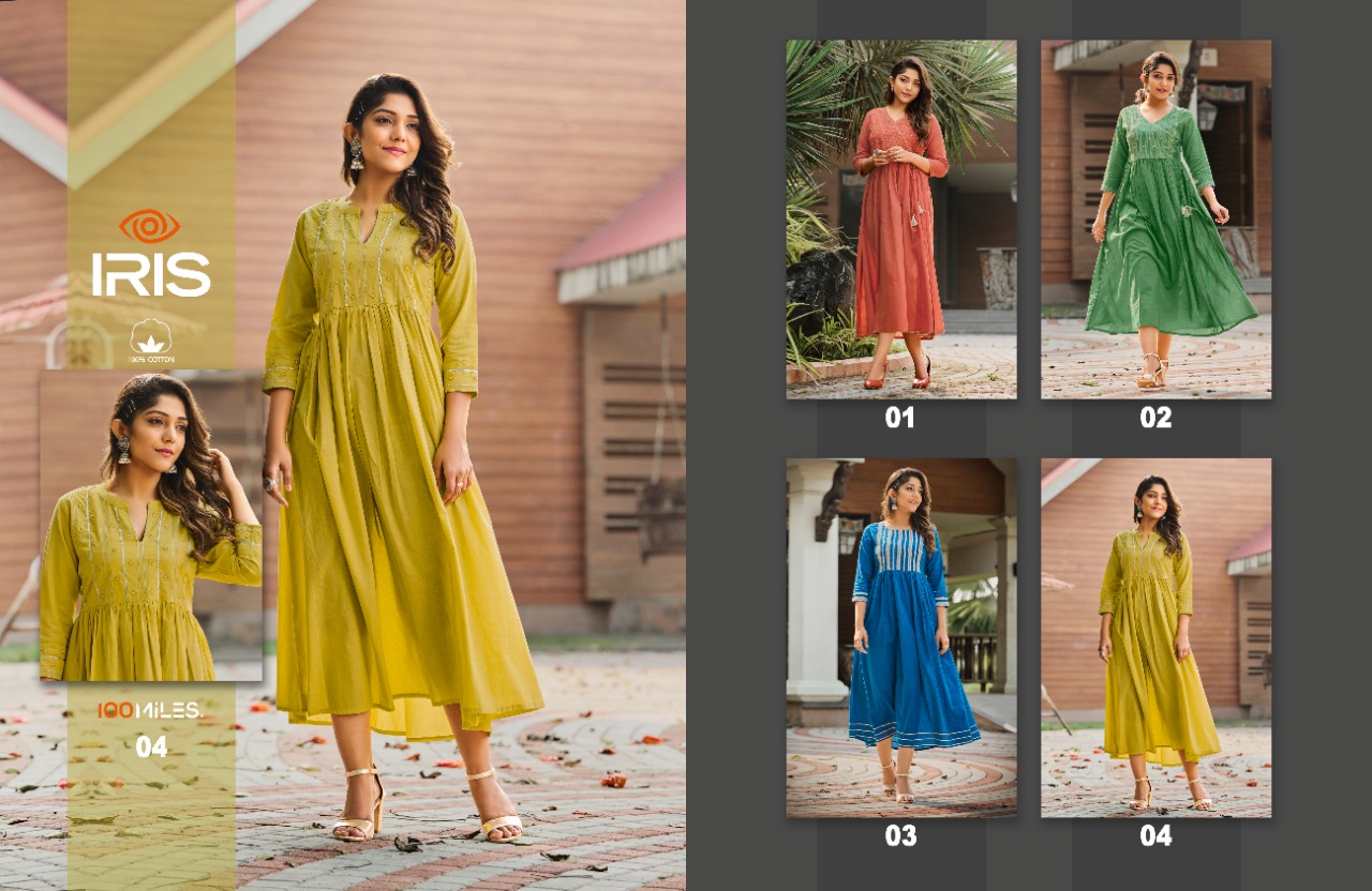 100 miles iris cotton attractive long kurti catalog