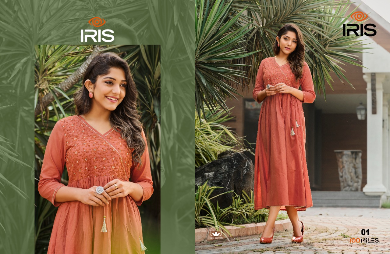 100 miles iris cotton attractive long kurti catalog