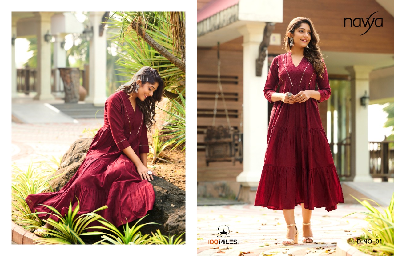 100 miles navya cotton elegant long kurti catalog