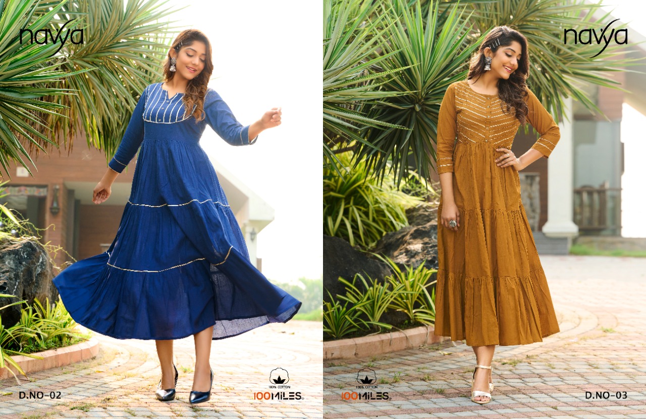 100 miles navya cotton elegant long kurti catalog