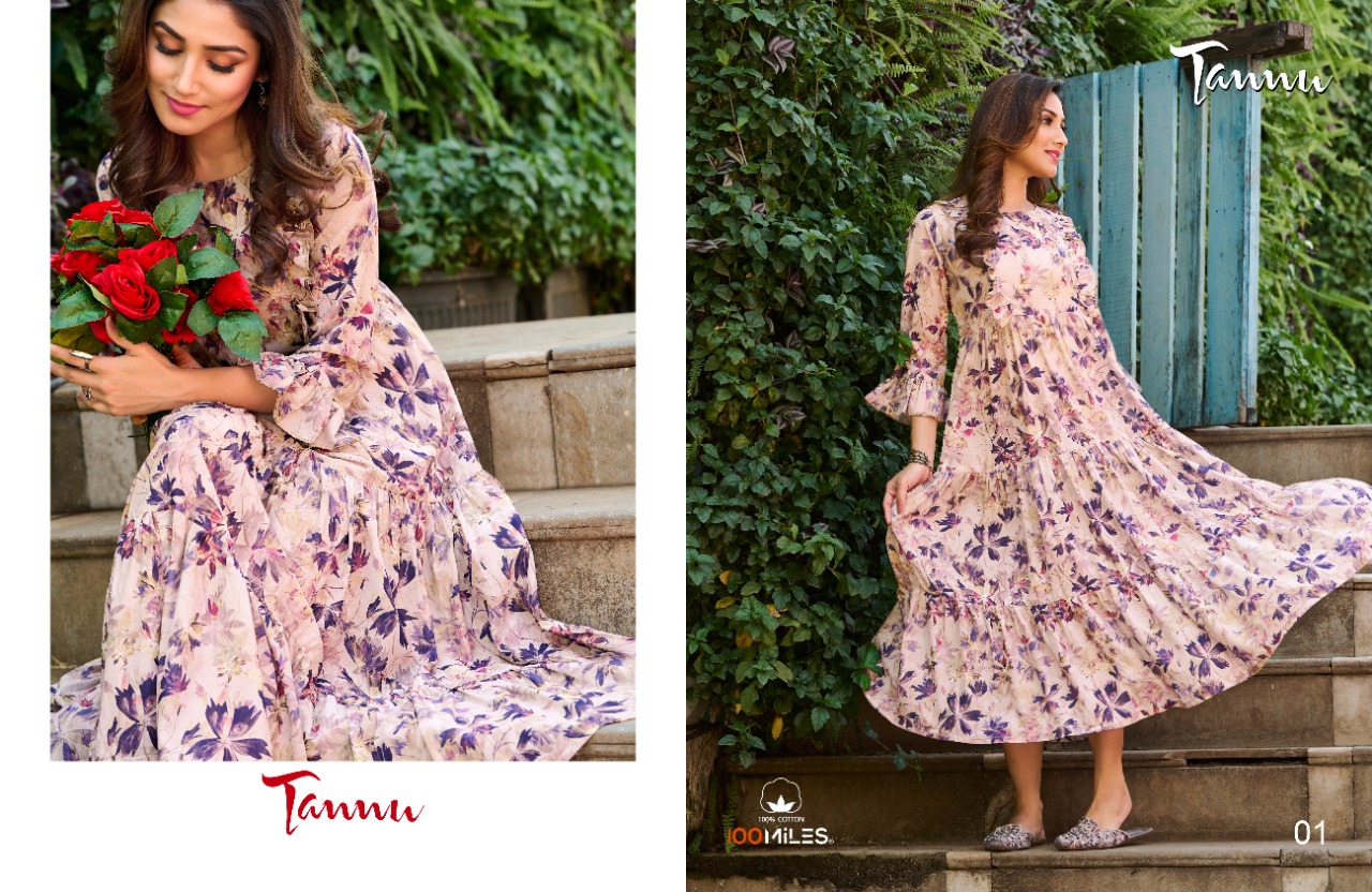 100 miles tannu georgette elegant long kurti catalog