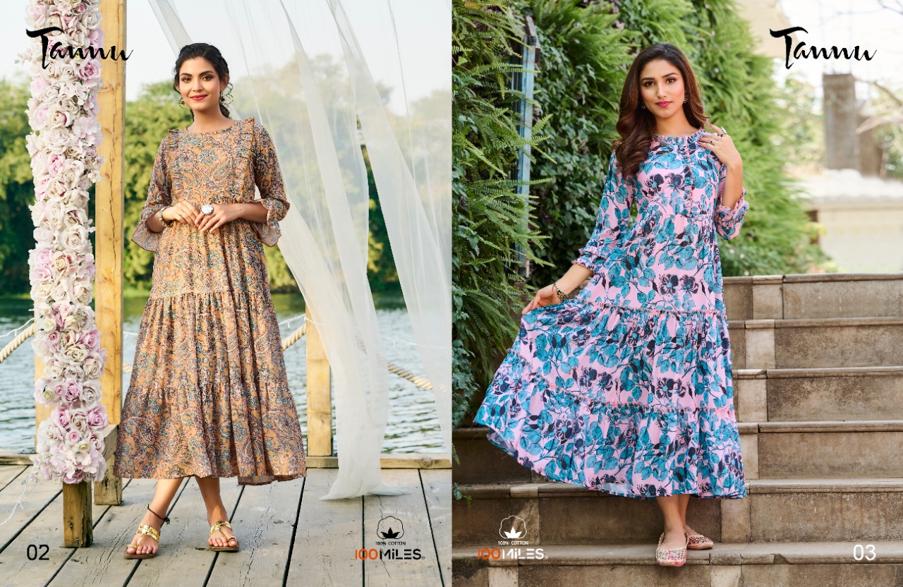 100 miles tannu georgette elegant long kurti catalog