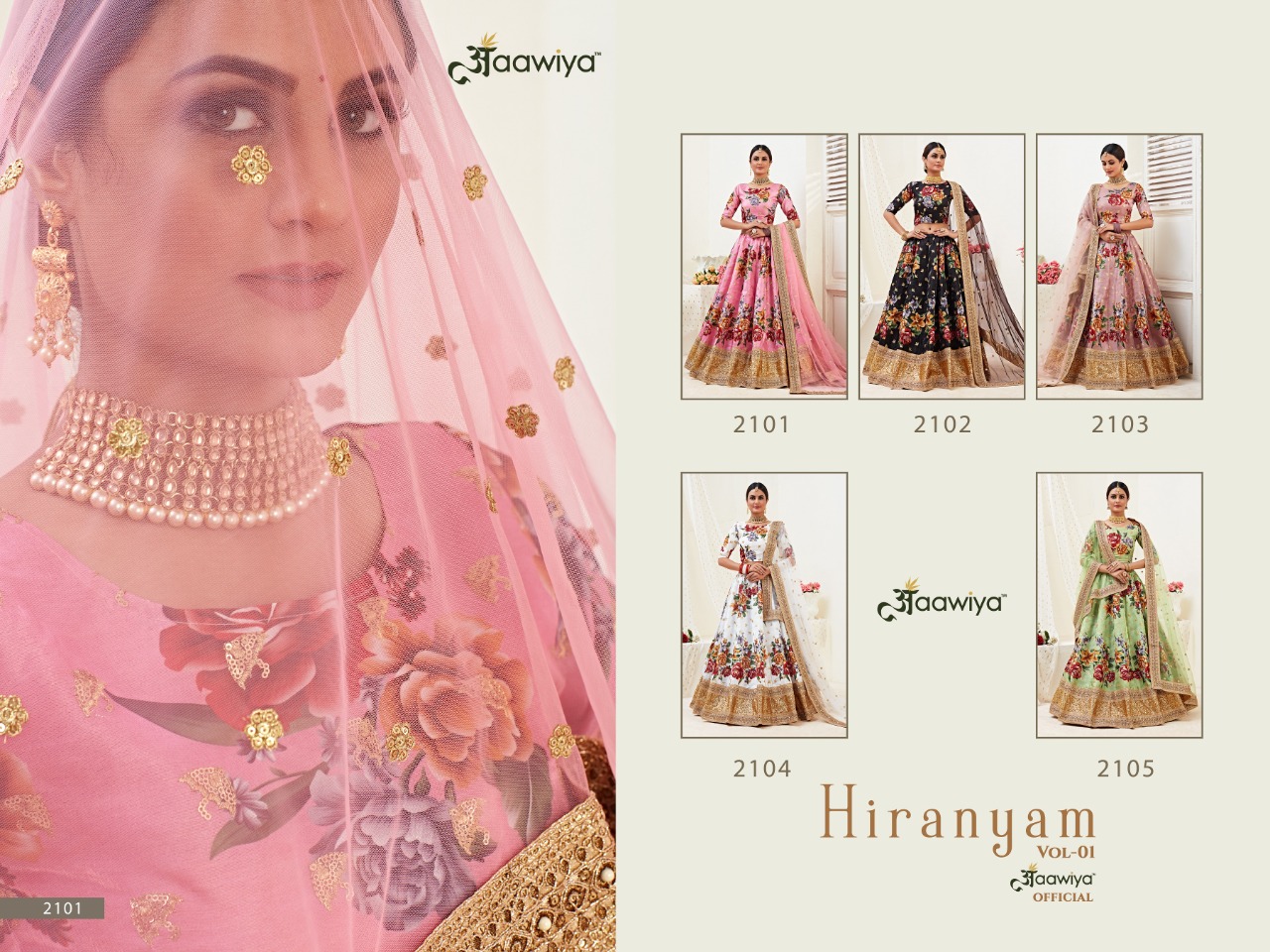 aawiya offical hiranyam vol 1 satin silk regal look lehngha choli with dupatta catalog