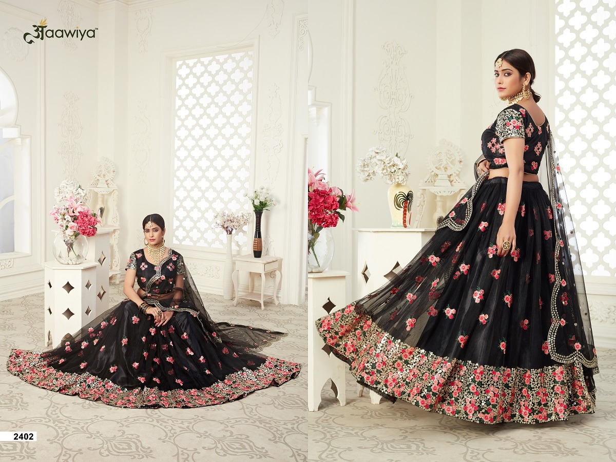 aawiya official Inaayat Vol 01 butterfly net innovative style lehenga catalog