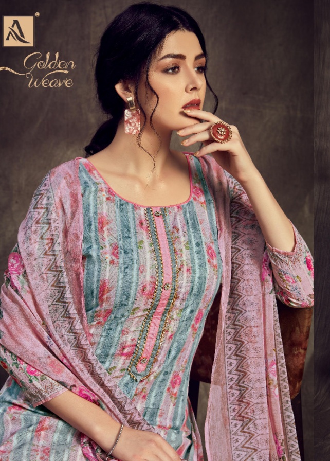 alok suit golden weave cotton zari exclusive print salwar suit catalog