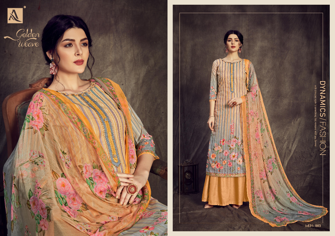 alok suit golden weave cotton zari exclusive print salwar suit catalog