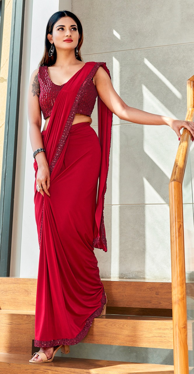 amoha trendz Design No 101834 Imported Lycra gorgeous look saree catalog